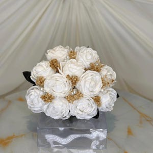 White Peony Bridal Bouquet|Peony Bridal Bouquet|Wedding Bridal Peonies With Baby&#39;s Breath|Peony Bridal Bouquet With Pearl and Boutonniere