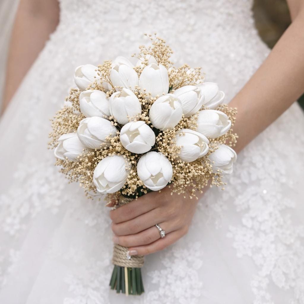 Artificial White Tulip Bridal Bouquet