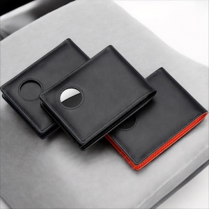 AirTag RFID Wallet for Men | Anti Theft Slim Leather Card Holder with AirTag Slot | Minimalist Wallet Black for Travel or Daily Use .Airtag