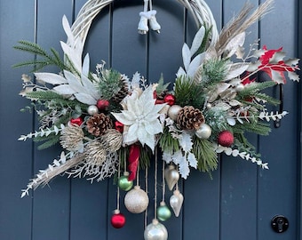 Large Willow Wreath Big Rattan Wreath Winter White Gold Wreath Champagne Shade Wreath Front Door Wreath Christmas Sparkling composition