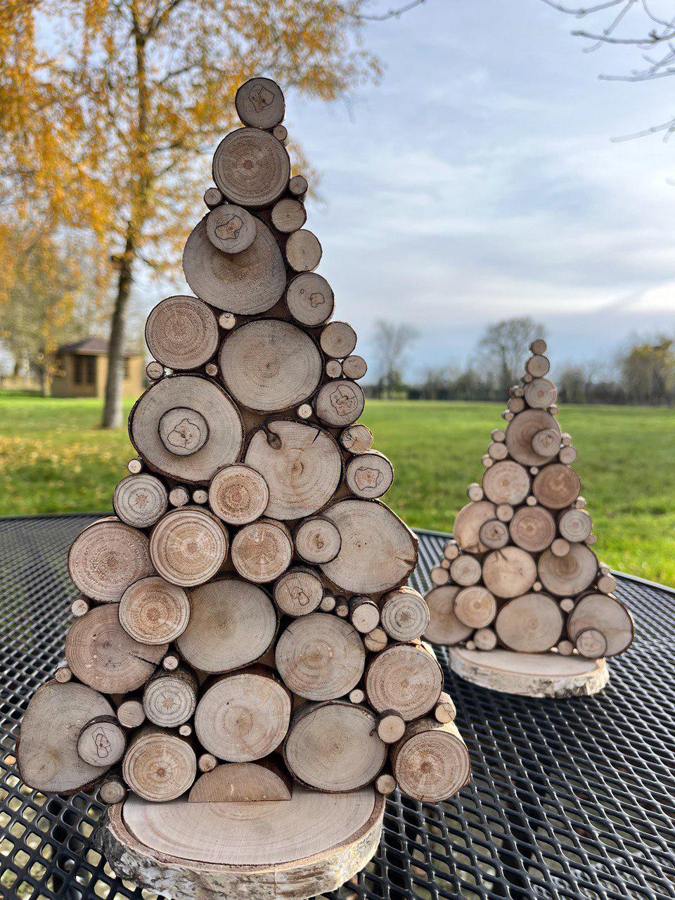Wood Slice Christmas Tree Set: Rustic Log Mosaic Decor