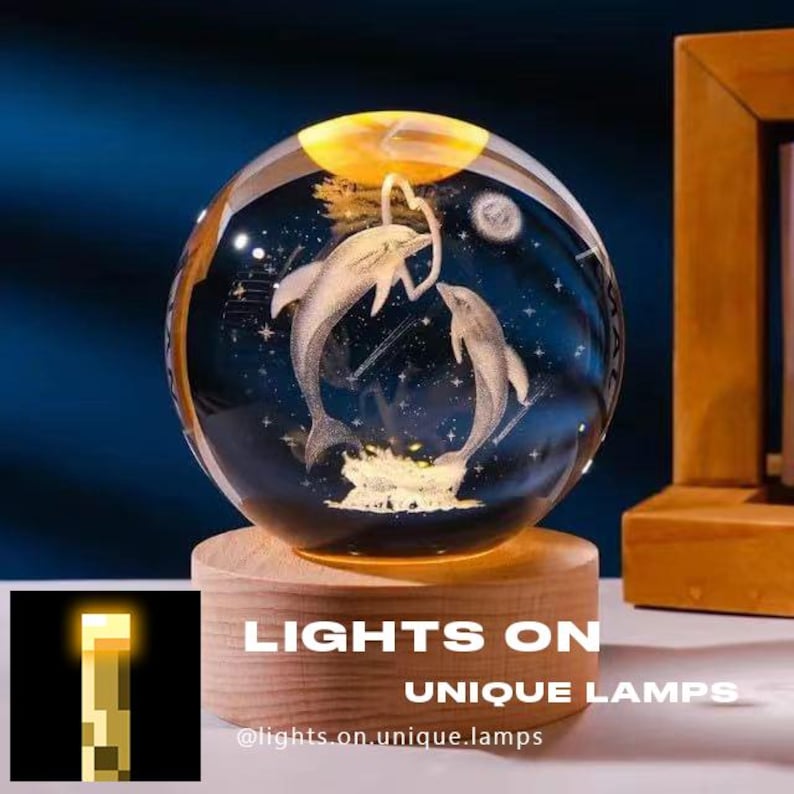 Prestigious 3D Crystal Lamp – Etched Glass Sphere on Wooden Base Unique ...