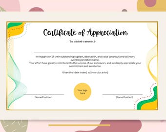 Editable Certificate of Appreciation Template: Printable Award (Instant Download)