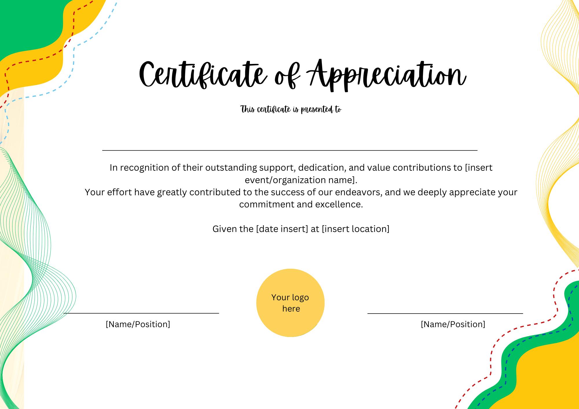 Editable Certificate of Appreciation Template: Printable Award (instant ...