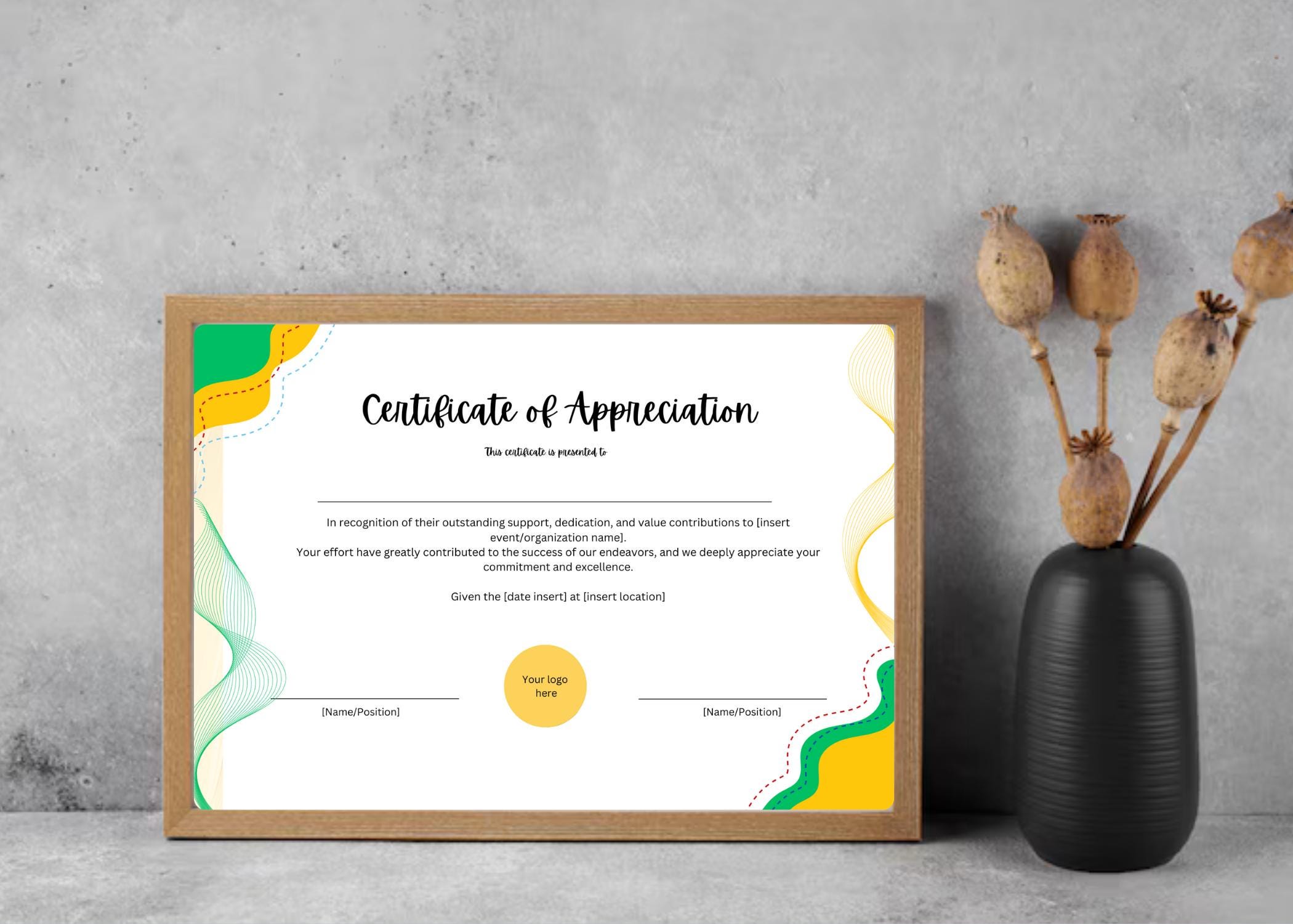 Editable Certificate of Appreciation Template: Printable Award (instant ...