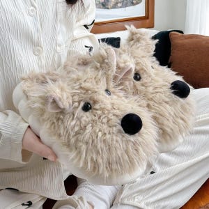 Winter Warm Plüsch 3D Cartoon Hund Bär Hausschuhe | Gemütliche dicke pelzige Hausschuhe für Damen | Perfektes Weihnachtsgeschenk
