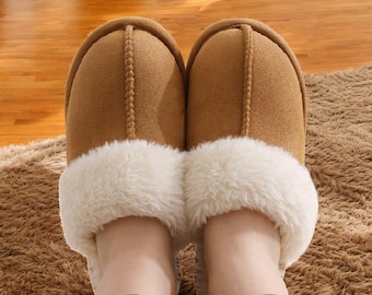 Suède winterpantoffels: met pluche gevoerd traagschuim - huisschoenen voor dames