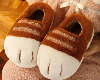 Cat Paw Slippers: Plush Faux Fur Winter Loafers