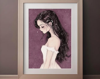 Dark Academia Art Print, Purple Princess Portrait (Digital Download)