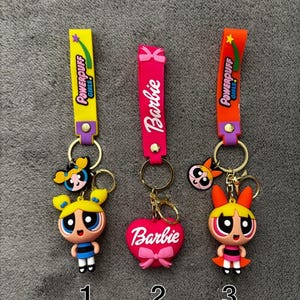 Powerpuff Girls and Barbie keychains