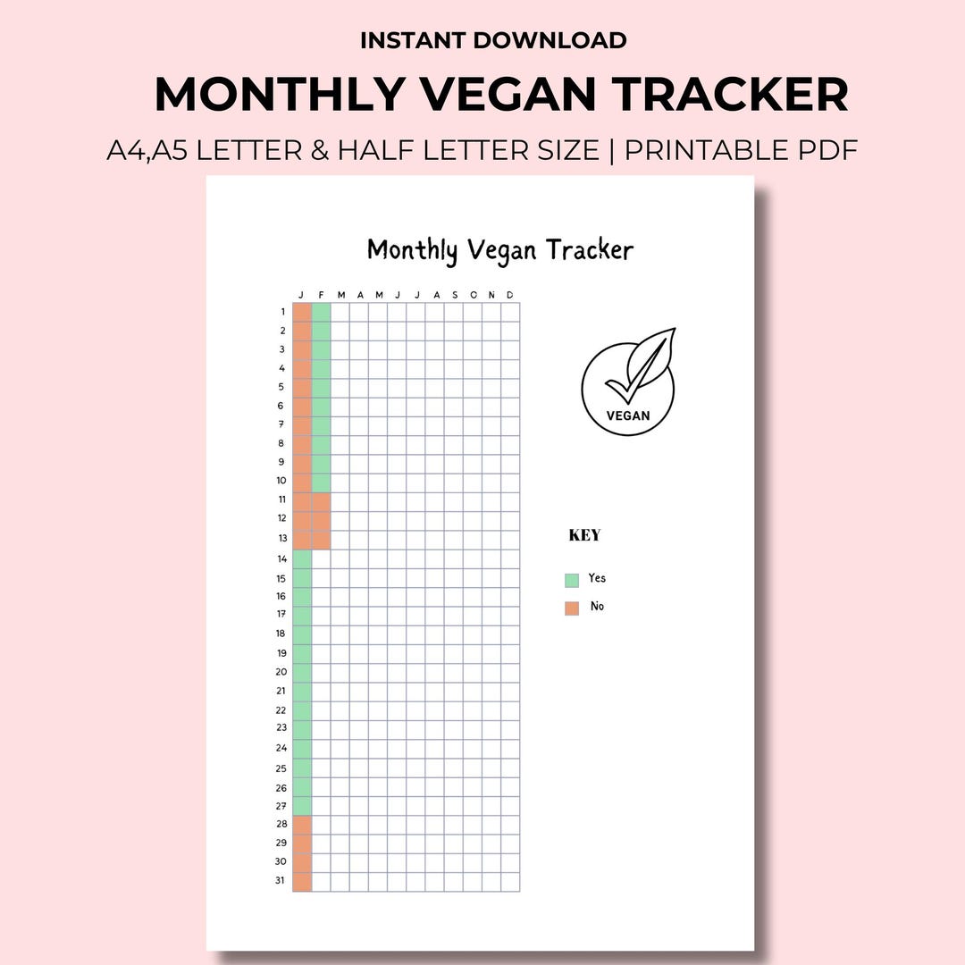 Vegan Tracker Monthly Habit Tracker for Plant-based Goals Minimalist Healthy Lifestyle Planner ...