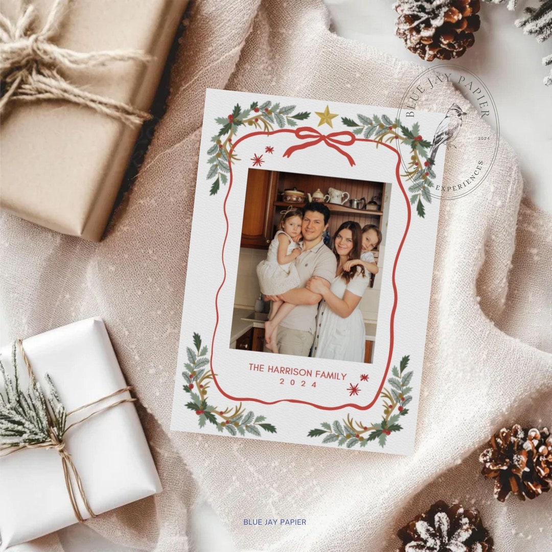 Editable Family Christmas Card Template Minimal Holiday Design