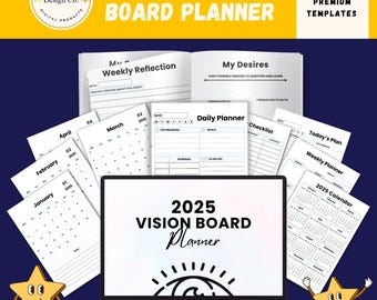 2025 Vision Board Planner, Goal Setting Organizer (Digital Download)