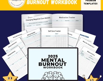 2025 Mental Burnout Workbook, Self-Care Guide, Stress Relief Journal, Wellness Planner, Anxiety Workbook