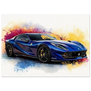 Blue Ferrari 812 Superfast II Art Print for Car Enthusiasts  -  Wall art