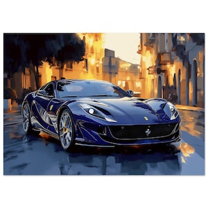 Blue Ferrari 812 Superfast Art Print for Car Enthusiasts  -  Wall art