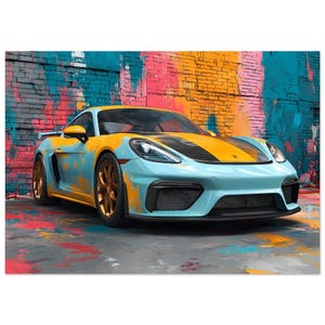 Sports Car Pop Art Painting Porsche 718 Cayman GT4