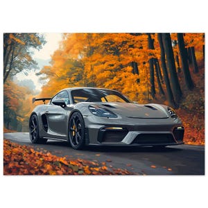 Grey Porsche 718 Cayman GT4 RS Art Print for Car Enthusiasts  -   Wall art