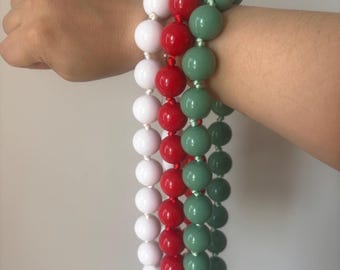 Bold Oversized Round Bead Necklace with Knotted Cord in Red, White, or Mint