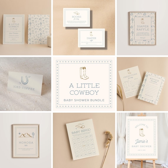 Cowboy Baby Shower Template Bundle: Western Theme (Editable Canva)