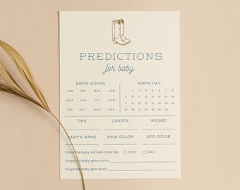 Cowboy Baby Shower Predictions Card: Western Theme Activity (Canva Template)