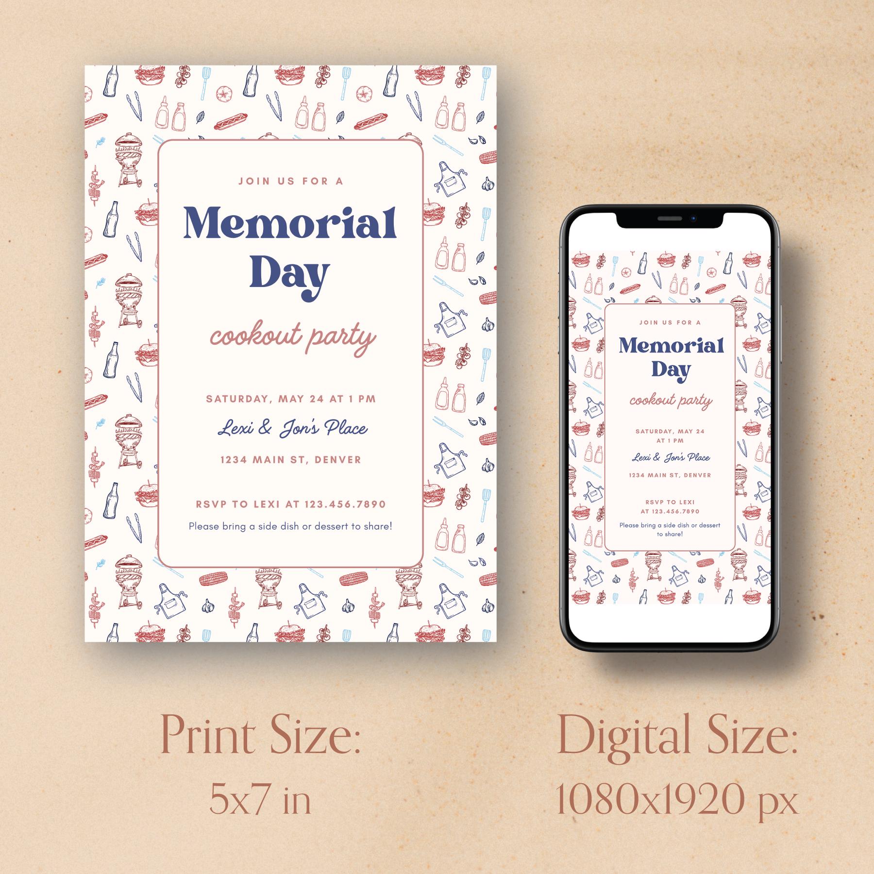 Memorial Day Cookout Invitation: BBQ Party Template (printable ...