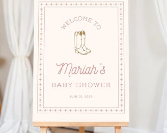Cowgirl-Babyparty-Willkommensschild: Western-Thema, bearbeitbare Canva-Vorlage