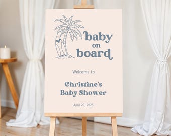 Surf Theme Baby Shower Welcome Sign: Editable Canva Template (Digital Download)