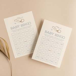 Baby Bingo Spiel Kleines Cowboy Baby Shower Thema | Western-Babyparty | Baby-Dusche-Spiele-Vorlage | Bearbeitbare 5x7 Canva Vorlage