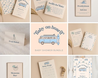 Baby Shower de Surf: Plantillas editables de Canva (Descarga digital)