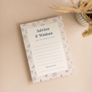 Advies voor ouders Kaart Baby aan boord babyshowerthema | Babyshowerkaart met surfthema | Bewerkbare babyshoweractiviteit | Canvassjabloon