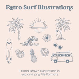 Ilustrações de Surf Retro | Clipart de Chá de Bebê a Bordo | Arquivos SVG e PNG desenhados à mão