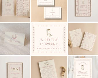 Cowgirl Baby Shower Template Bundle: Western Theme, Editable in Canva (Digital Download))