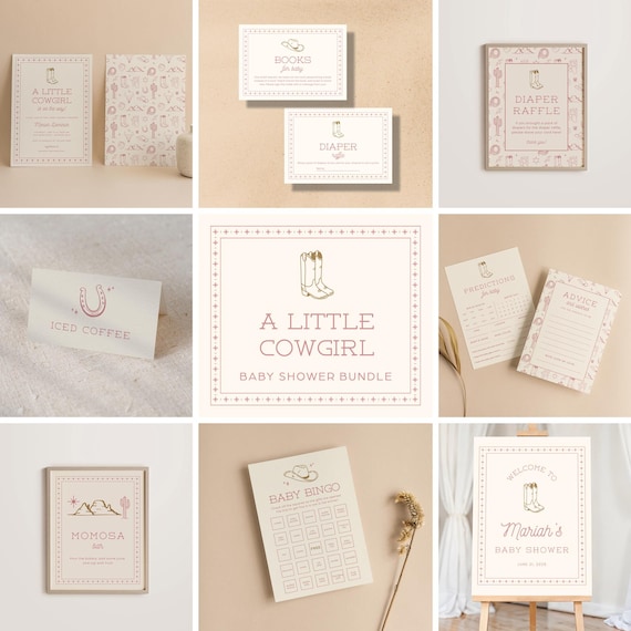 Cowgirl Baby Shower Template Bundle: Western Theme, Editable in Canva (Digital Download))