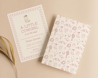 Little Cowgirl Baby Shower Invite Template | Western Baby Shower Invitation | Rodeo Girl Baby Shower | 5x7 Front & Back | Editable in Canva