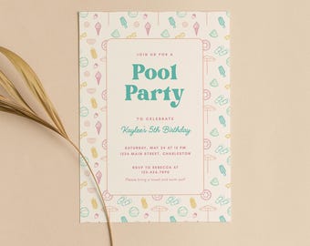 Pool Party Birthday Invitation Template: Editable Canva Invite (Digital)