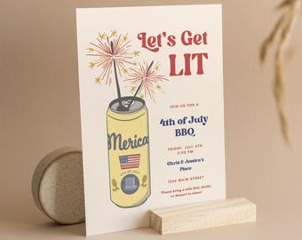 4th of July BBQ Invitation: "Let's Get Lit" Editable Canva Template (5x7)