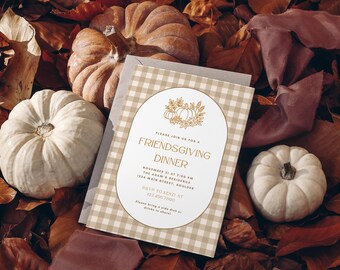 Modello di invito per il Ringraziamento tra amici / Invito alla cena del Ringraziamento / Riunione autunnale tra amici / Modificabile in Canva