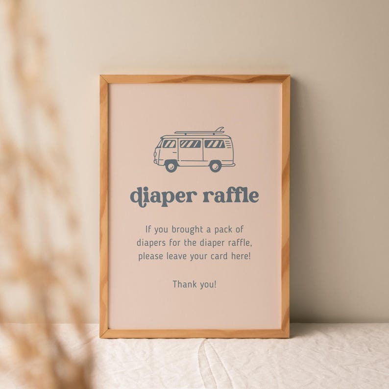 Van Raffle Surf Baby Shower Diaper Raffle Sign: Editable Canva Template (8x10) - Etsy