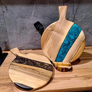 Handcrafted Wooden and Epoxy Resin Cutting Boards - Set of 2