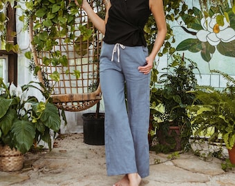 Linen - Relaxed Fit, Elastic/Drawstring Waist, Linen Pant