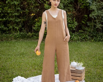 Small Batch & READY TO SHIP - Jumper/Overalls, Linen Jumper, Wide Leg, Side Pockets