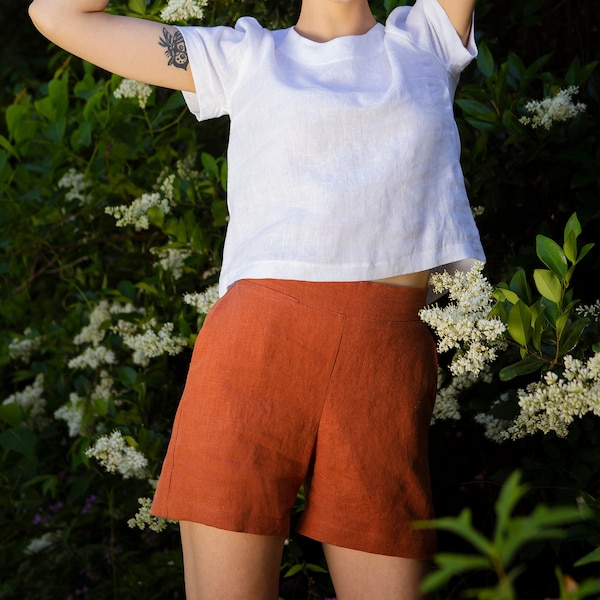 Linen - Flat Front Shorts, Pockets, Linen Shorts