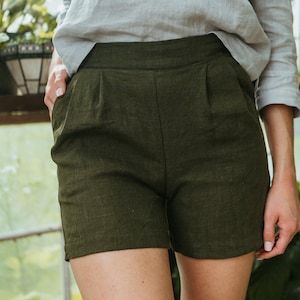 Small Batch & READY TO SHIP - Linen Flat Front, Pleated Shorts, Pockets, Linen Shorts