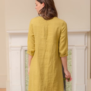Linen V Neck Linen Shift Dress, 3/4 Sleeve, Relaxed Fit, Pockets image 6