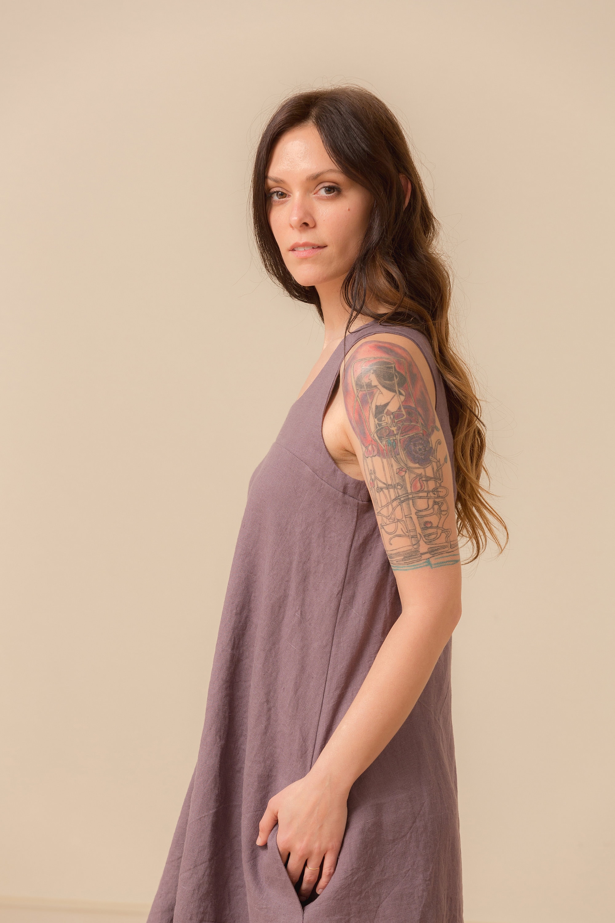 Linen Scoop Neck, Racerback, Swing Tank Dress, Linen Tank Dress
