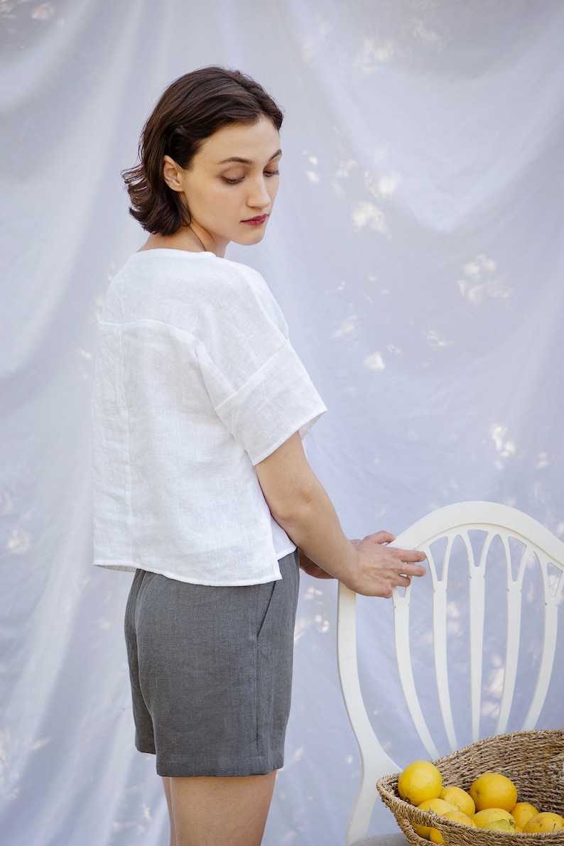 Linen Shorts, Relaxed Fit, Elastic Waist, Linen Shorts image 2