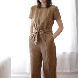 Linen Jumpsuit, Short Sleeve, Wrap Back, Cropped Leg, Linen Jumpsuit image 7