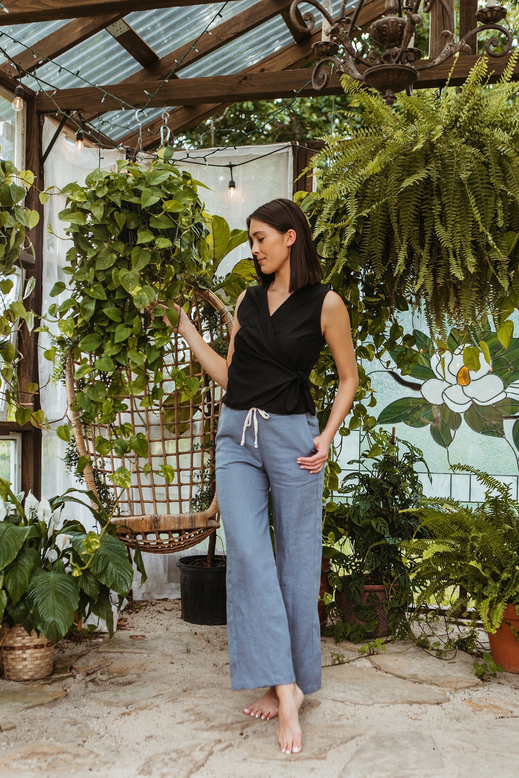 【Anyone more】Ether Summer Linen Banding Wide Long Pants Linen Drawstring Wide Leg Pant – Marine Layer