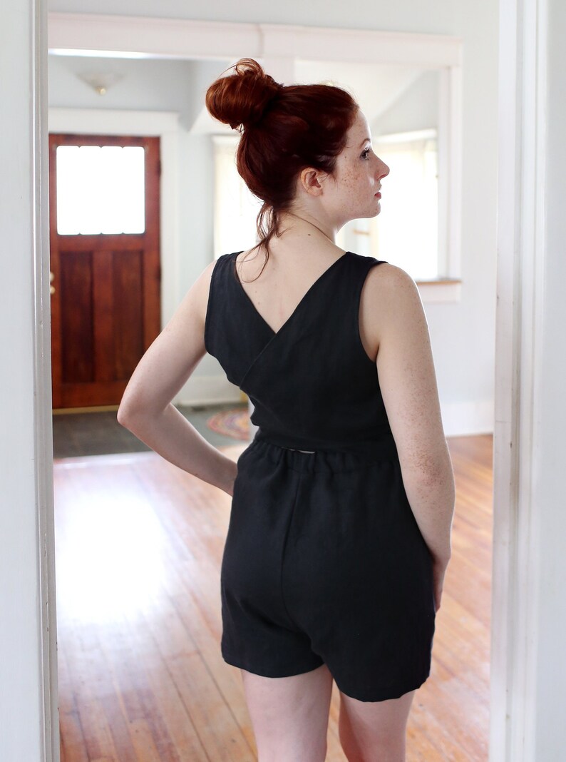 Linen Romper Sleeveless Wrap Back Linen Romper Etsy